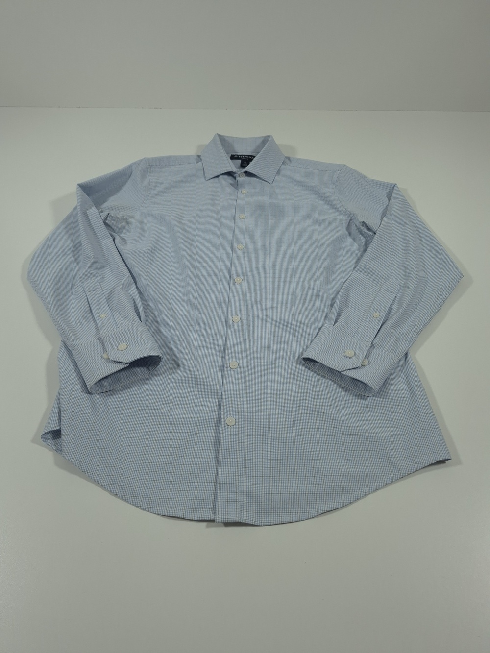 Mizzen+Main Dress Shirt Mens M Blue Check Leeward Trim Fit Stretch Non Iron